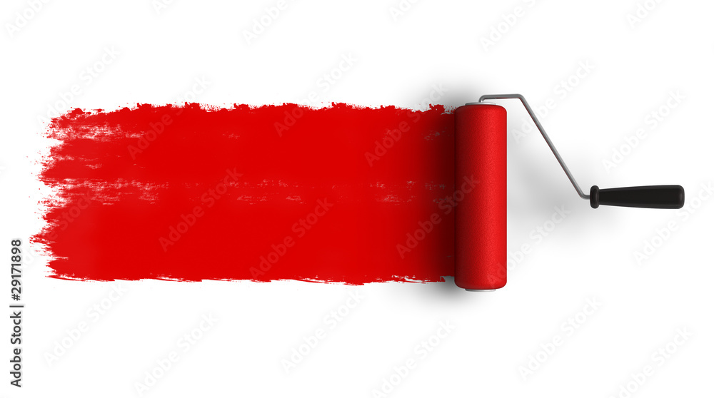 Red roller brush with trail of paint Stock-Illustration | Adobe Stock
