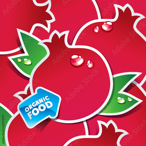 Background from pomegranates with an arrow by organic food.