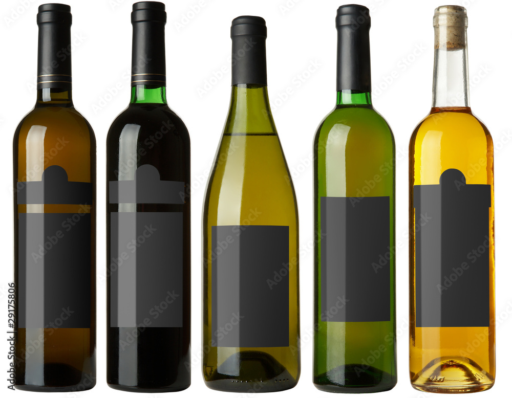 Set 5 bottles with black labels Set 5 bottles with black labels