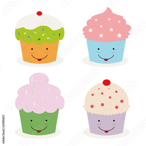 set of four kawaii cupcakes
