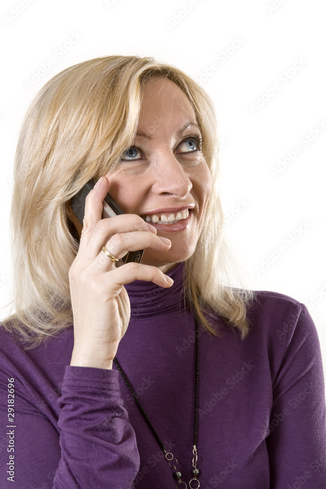 Business female talking on her mobile isolated portrait Business female talking on her mobile isolated portrait