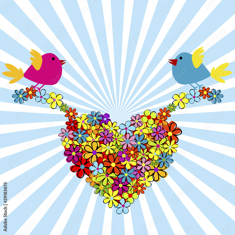 Two birds holding a floral heart Two birds holding a floral heart