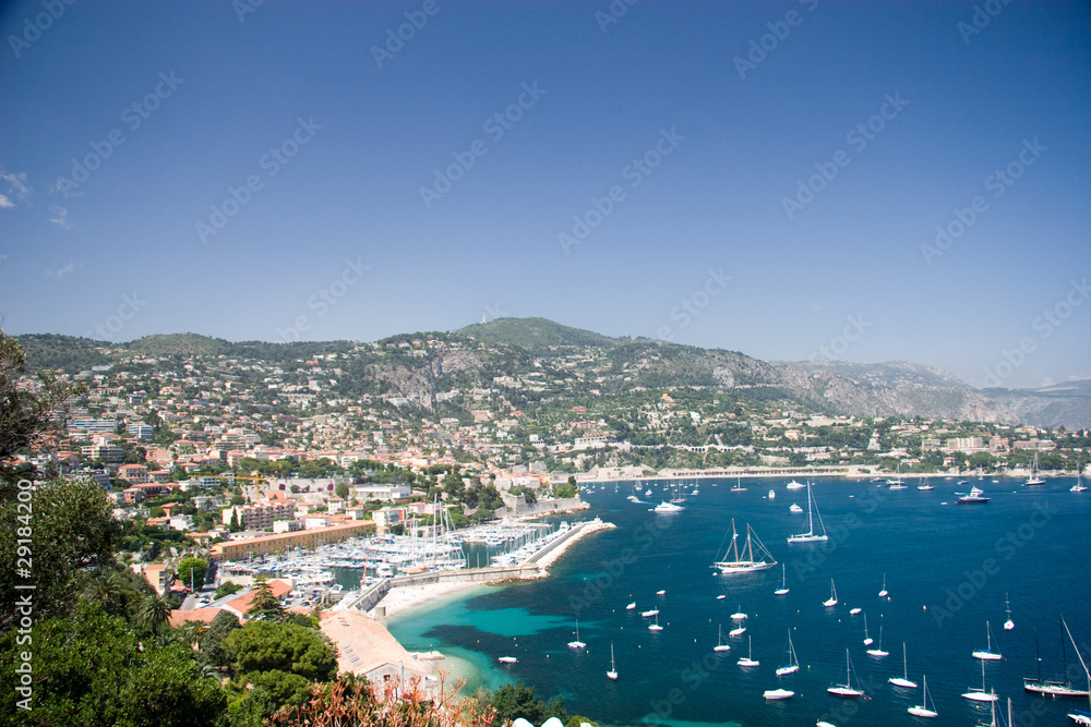 French Riviera lagoon with luxury yachts