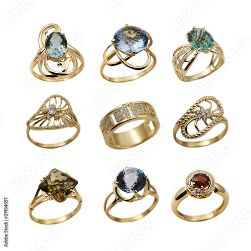 Set of elegant female jewelry golden rings