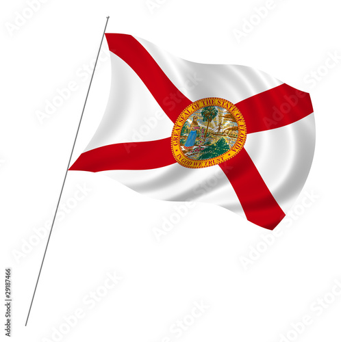 Flag of Florida with pole flag waving over white background