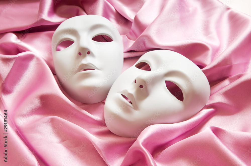 Theatre concept with the white plastic masks Theatre concept with the white plastic masks