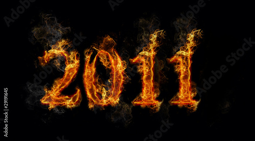 Image of hot fire 2011 new year background on black