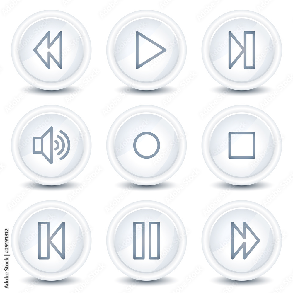 Walkman web icons, white glossy circle buttons Walkman web icons, white glossy circle buttons