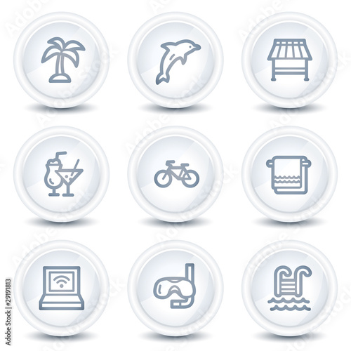 Vacation web icons, white glossy circle buttons