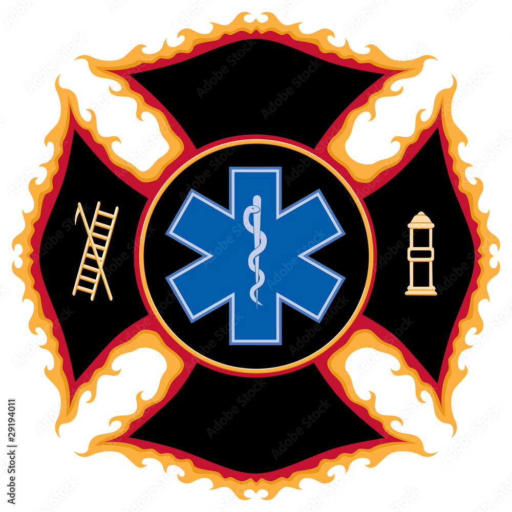 Fototapeta premium Flaming Fire Rescue Symbol