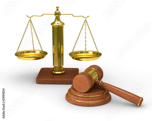 Scales justice and hammer o...