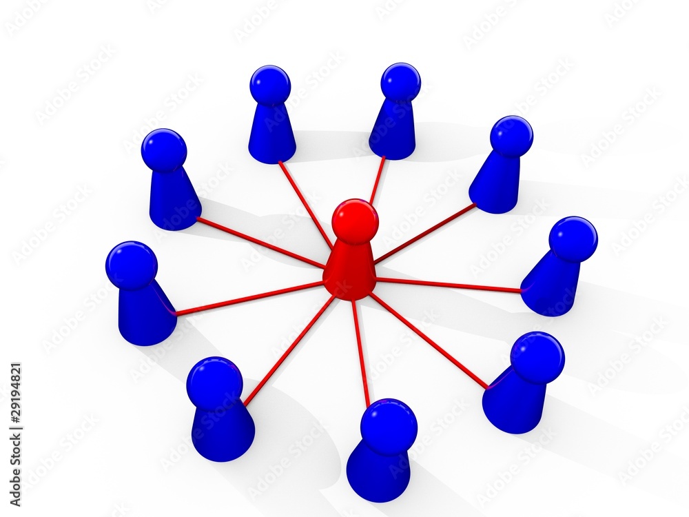 Blue figures connected with a red Guy Blue figures connected with a red Guy