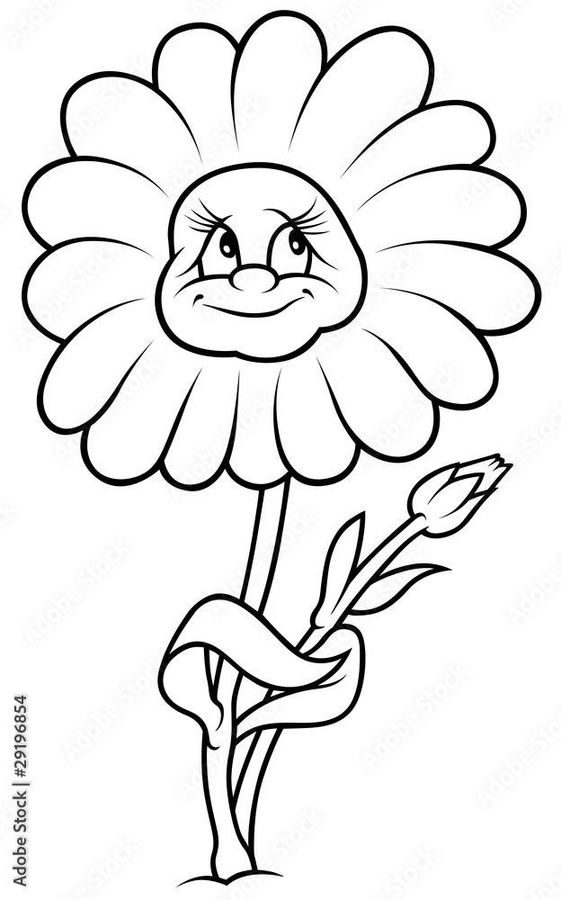 Daisy Flower - Black and White Cartoon illustration Stock Illustration |  Adobe Stock