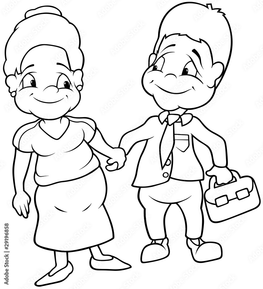 Aunt and Uncle Black and White Cartoon illustration Stock