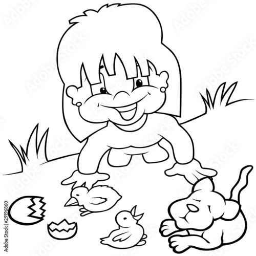 Girl and Young Animals - Bl...