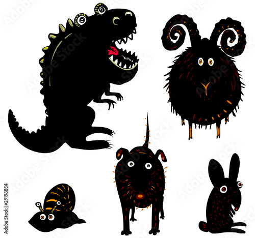 Bélier, chien, escargot, dinosaure et lapin © abeadev
