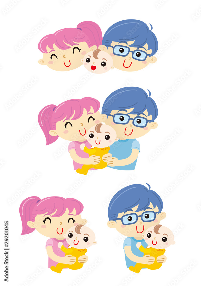 Naklejka premium お父さんとお母さんと赤ちゃんの3人家族夏使用