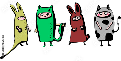 Enfants déguisés en lapin,chat,âne et vache