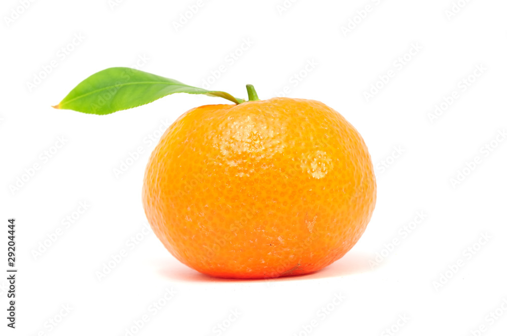 Tangerine with Green Leaf Isolated on White Background Tangerine with Green Leaf Isolated on White Background