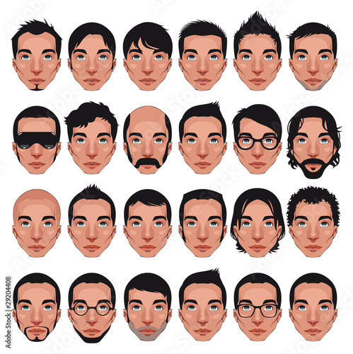 Avatar, men portraits. Vector isolated characters