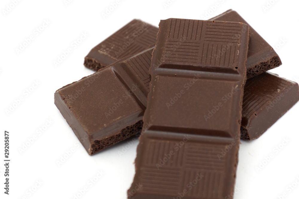 chocolate pieces islated on a white background chocolate pieces islated on a white background