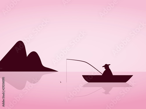 lonely angler are fishing on a beautiful pink morning