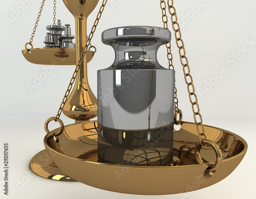 Brass scale with masses on cups