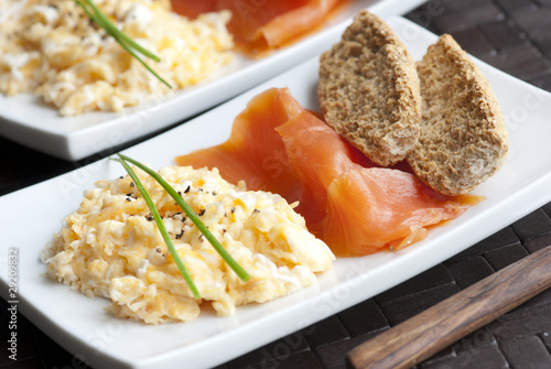 Smoked salmon with scrambled egg and toasts