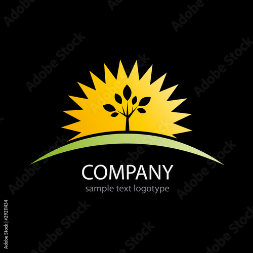 Logo sun and tree on black background # Vector