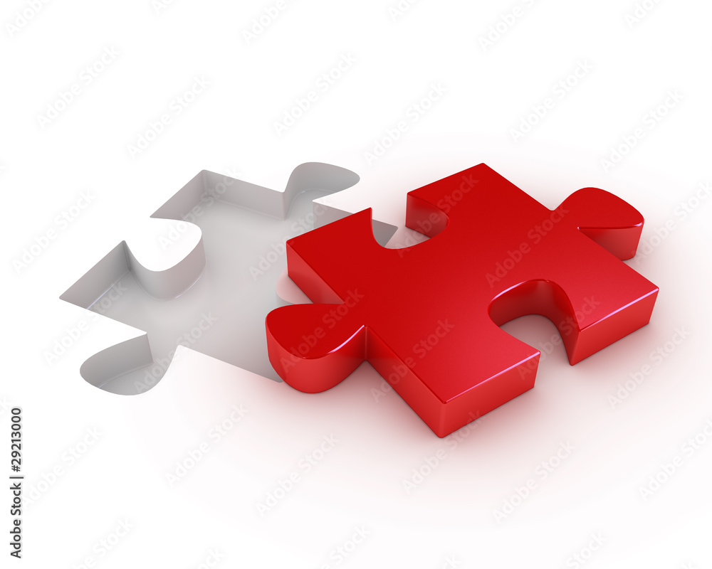 Red puzzle piece with a hole to fit it Red puzzle piece with a hole to fit it