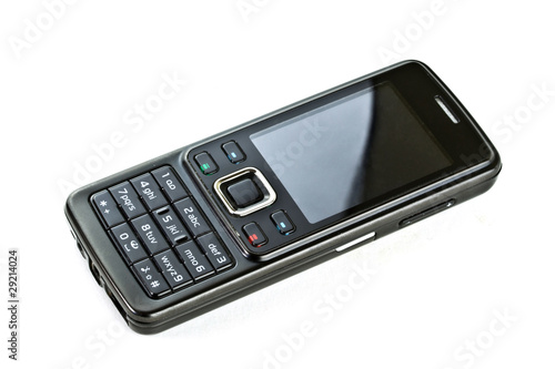 Black mobile phone isolated on white