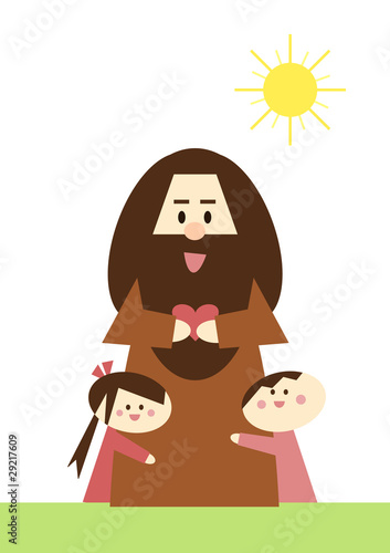 Lächelnder Jesus mit zwei kleinen Kindern