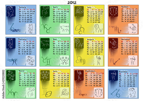 Calendar 2012 with zodiac signs