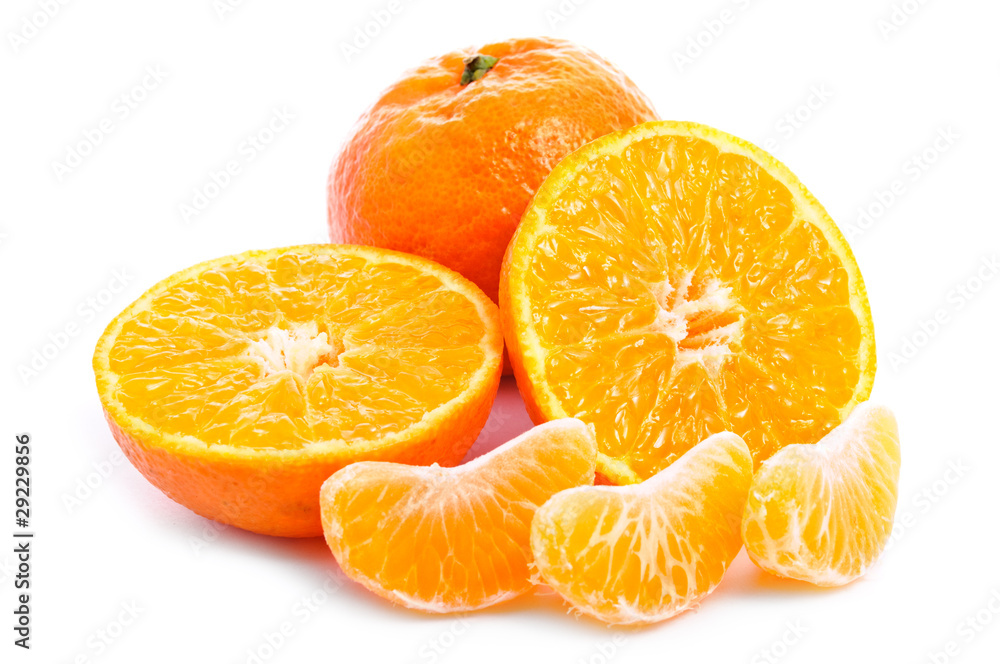 Fresh tangerines fruits with cut and slices Fresh tangerines fruits with cut and slices