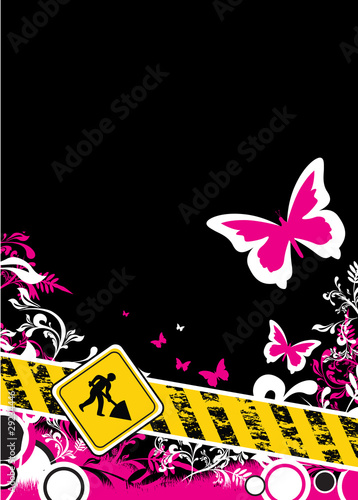 floral banner with construction sign on top