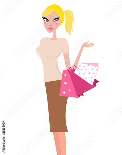 Shopping woman carrying shopping bags - isolated on white