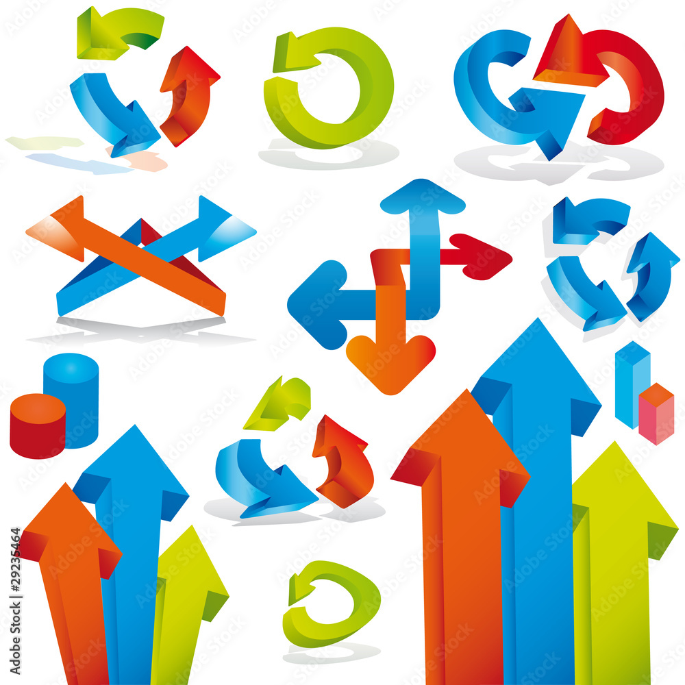 Abstract arrows 3D design elements. Vector illustration.