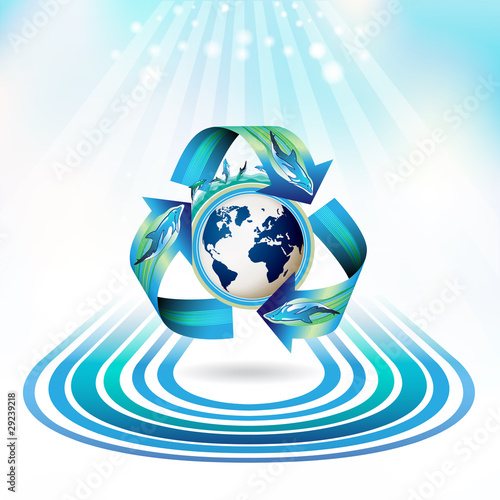 Ecology icon with dolphins, recycle water