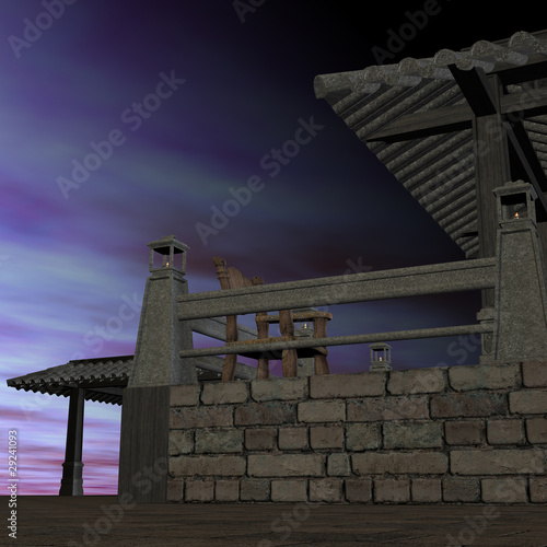 fantasy temple at dawn. 3D rendering of a fantasy theme for