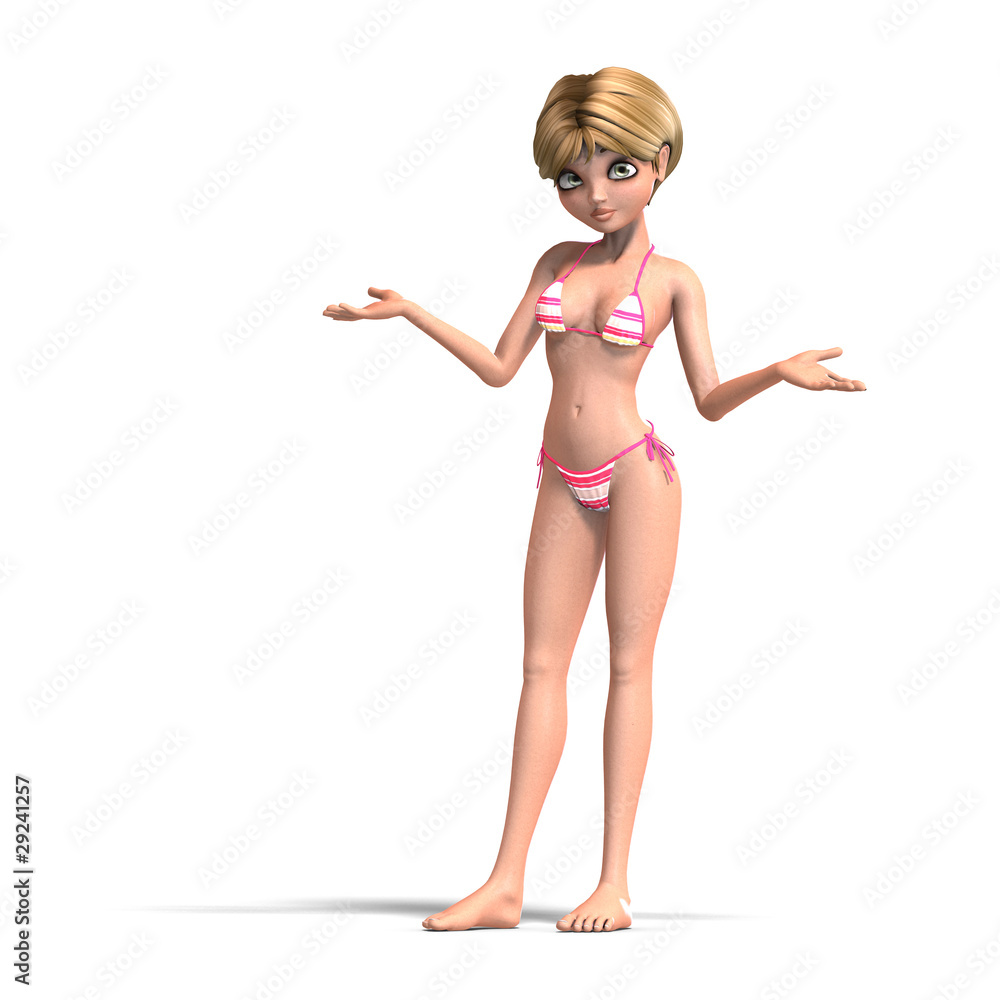 cute and funny cartoon girl wearing a two piece bikini. 3D Stock  Illustration | Adobe Stock