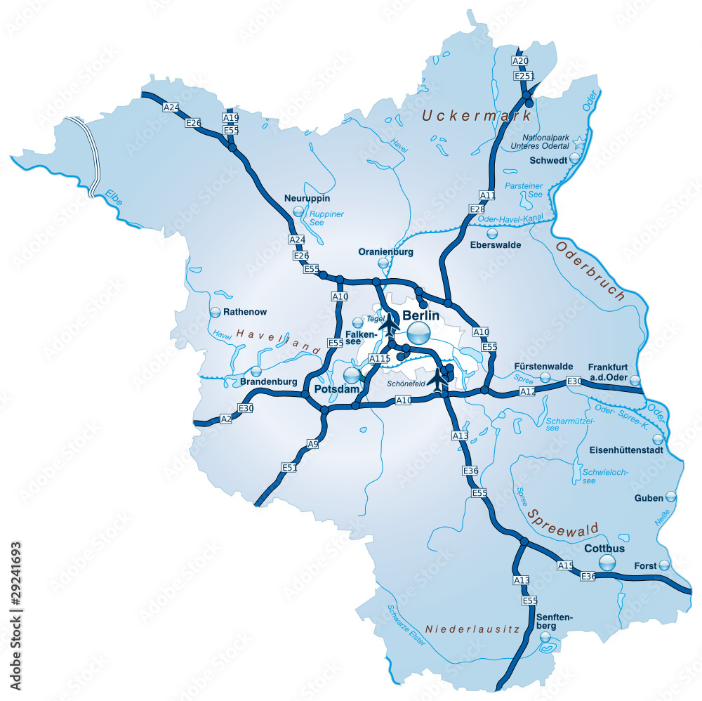 Bundesland Brandenburg mit Autobahnen Adobe Stock