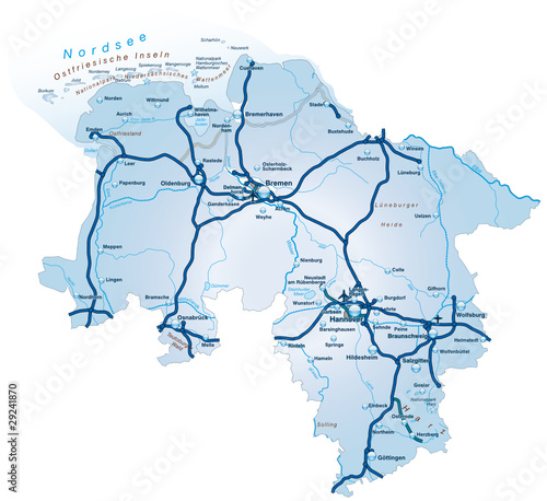 Bundesland Niedersachsen mit Autobahnen