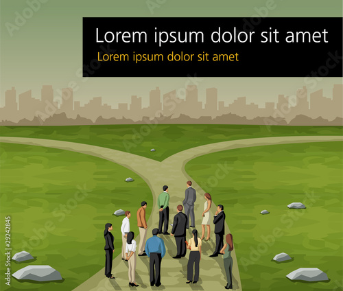 Group of business people choosing the right path.