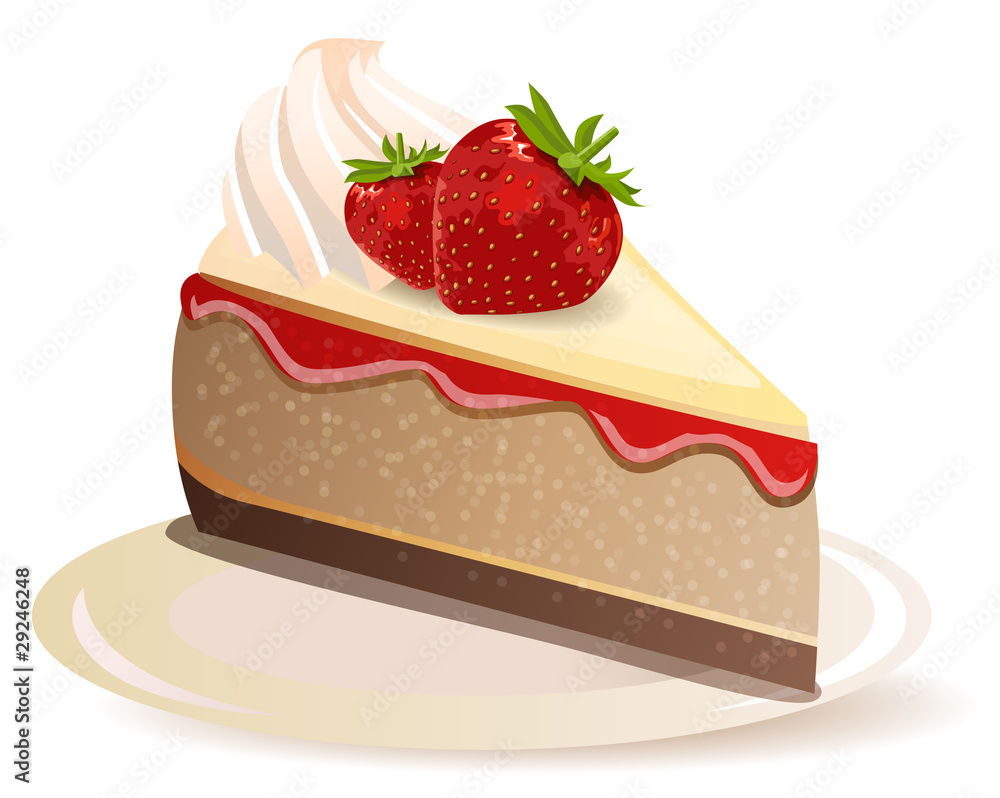 Strawberry cake on plate isolated on white background Strawberry cake on plate isolated on white background