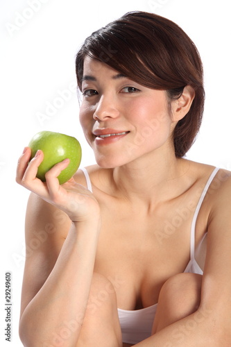 Beautiful Japanese woman with green apple fruit