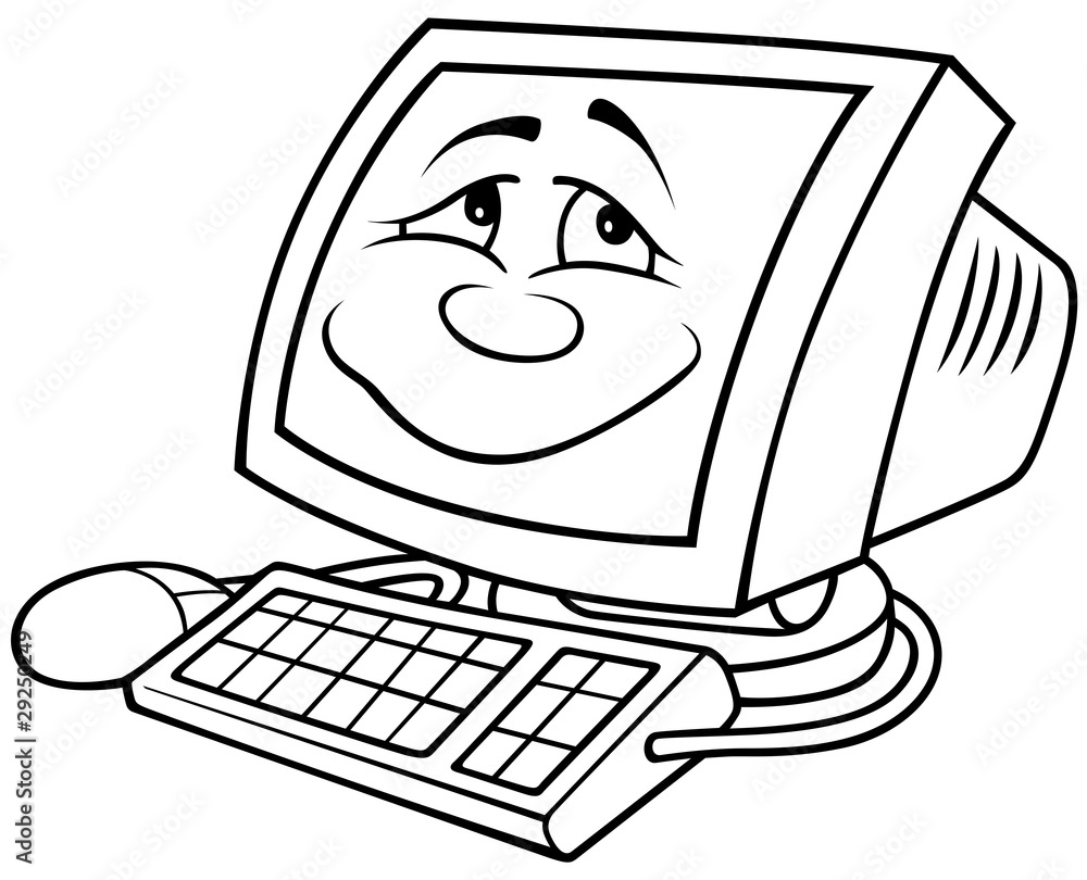 Computer Black and White Cartoon illustration Stock Illustration