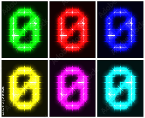 Set a glowing symbol of the number 0