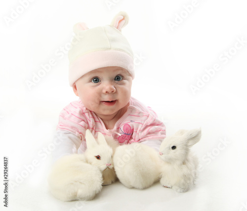Baby and bunnies