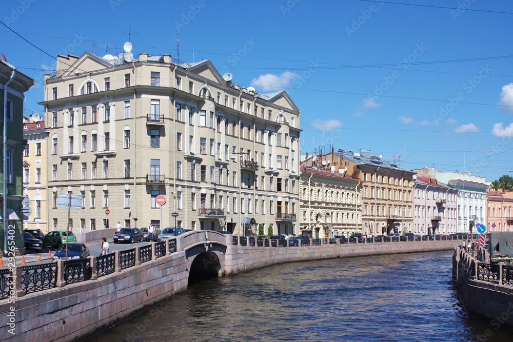 bridge through a water channel in city Saint Petersburg