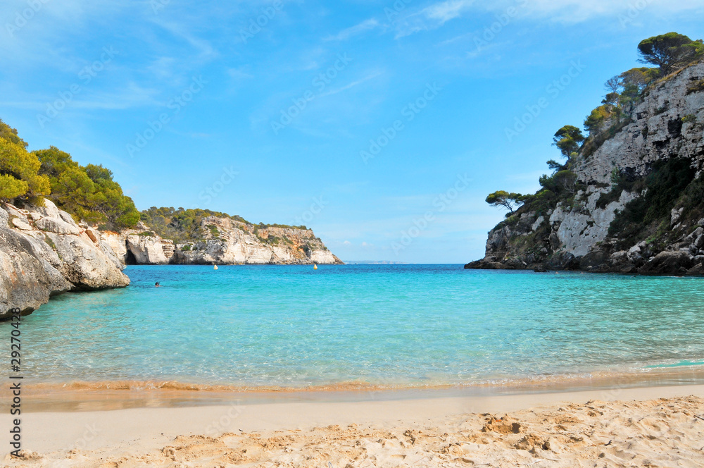 view of Macarelleta beach in Menorca, Balearic Islands, Spain